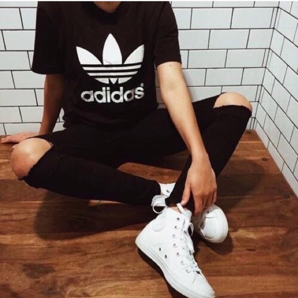 Adidas black trefoil tee NWT - Picture 4 of 8